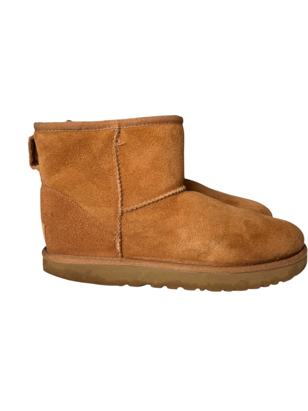 UGG Classic Mini Boots Size 9 US Chestnut Brown Tan Suede Wool Shearling Lining - Picture 2 of 16
